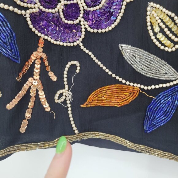 Crystal creations womens Large evening wear sequin beaded Vintage 80s glam silk - Picture 13 of 16